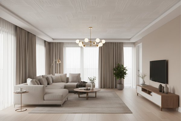 Read more about the article 50×50 Tavan Kaplama Plakaları ile Salon ve Oturma Odası Dekorasyon Fikirleri